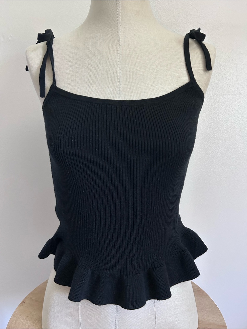 Express Knit Ruffle Tie Spaghetti Strap Top Black Size XS